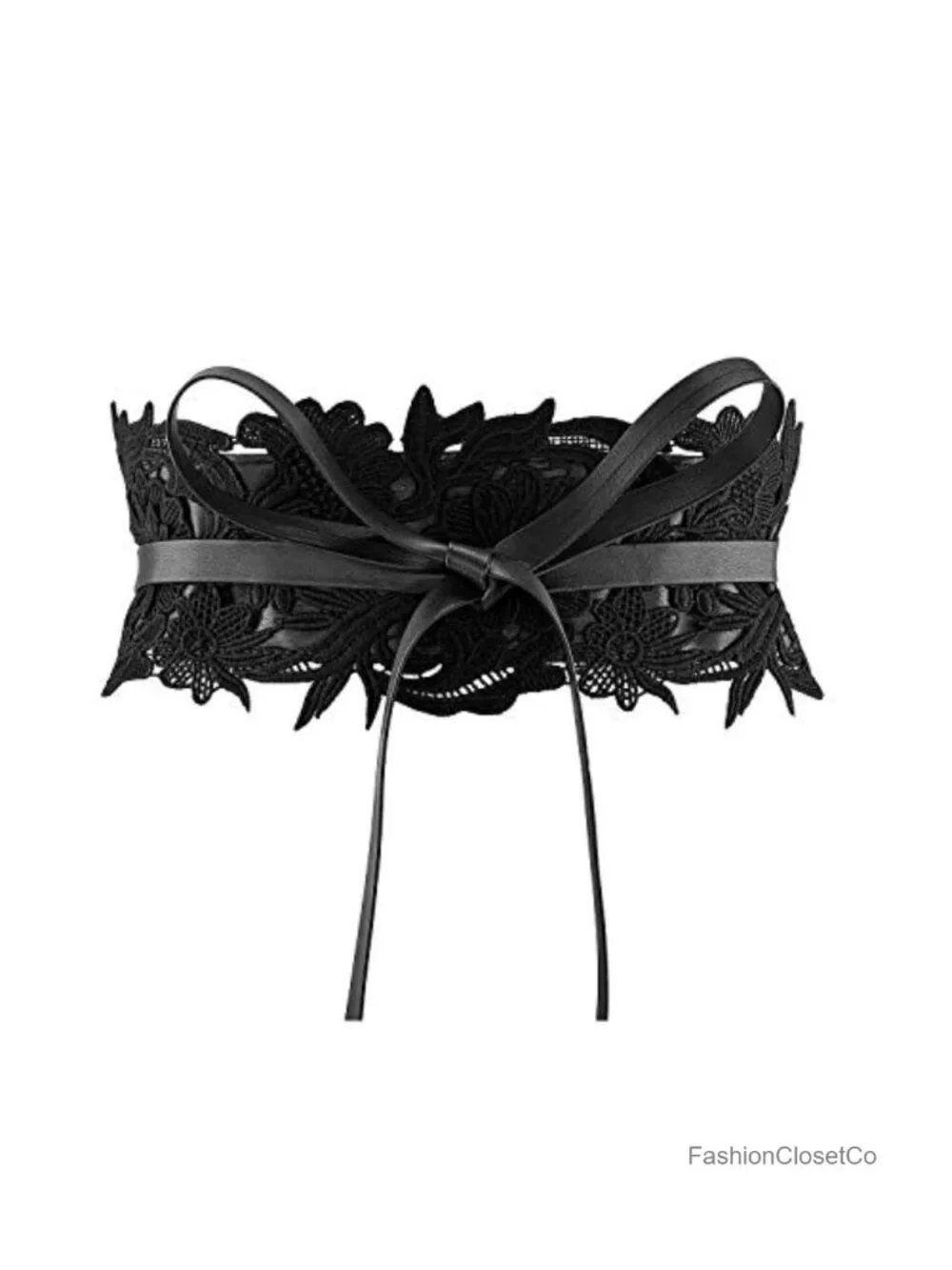 Lace Waist Belt with Faux Leather Bowknot Tie Wrap - Wide Corset Cinch Belt for